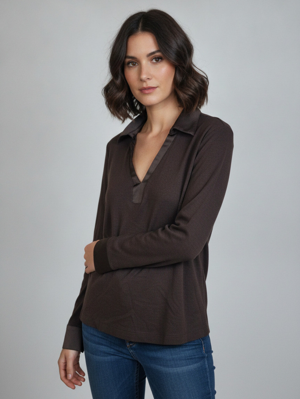 Merona Women's Brown Long Sleeve Pima Cotton Modal Shirt 1X